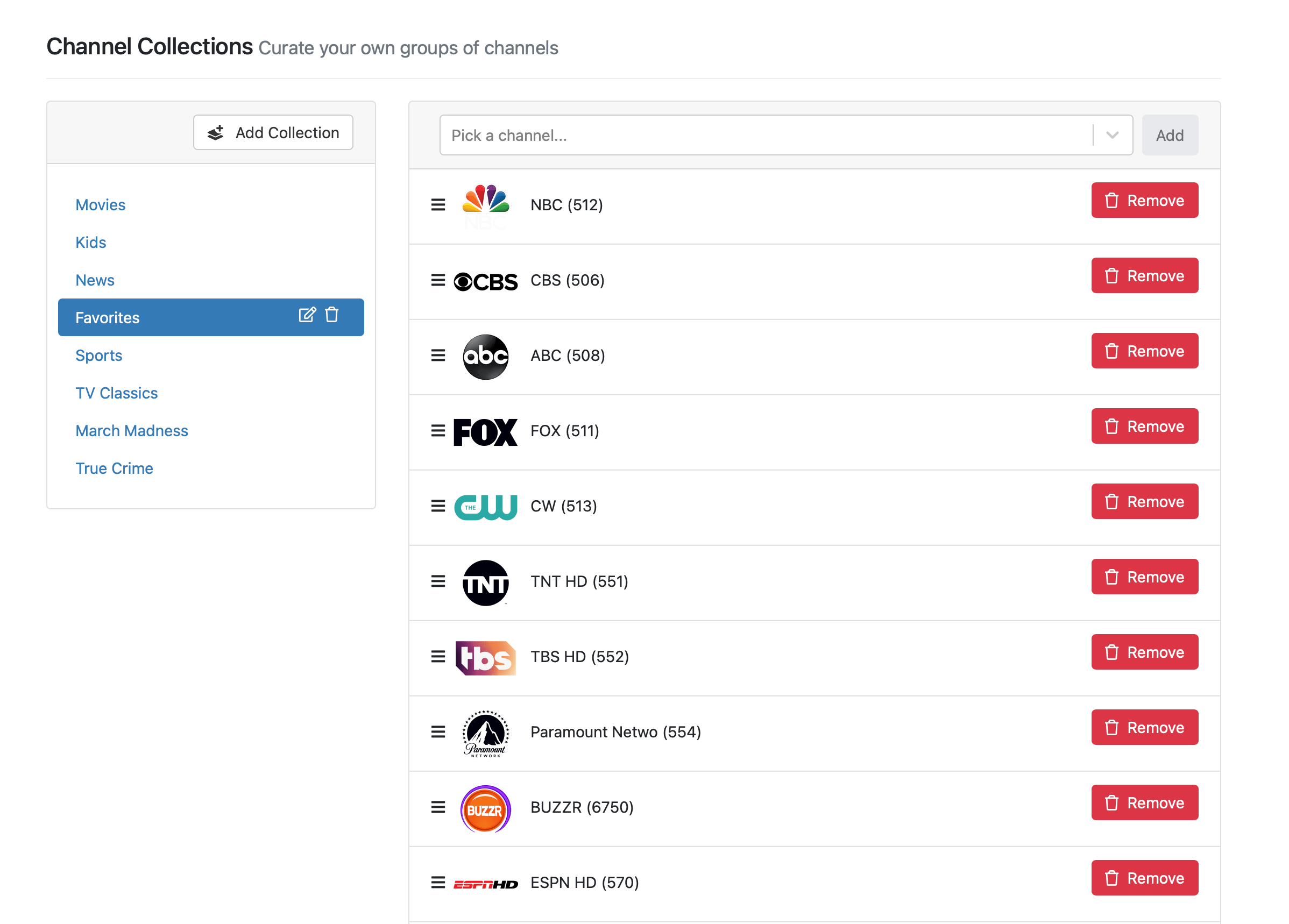 channels channel collections custom