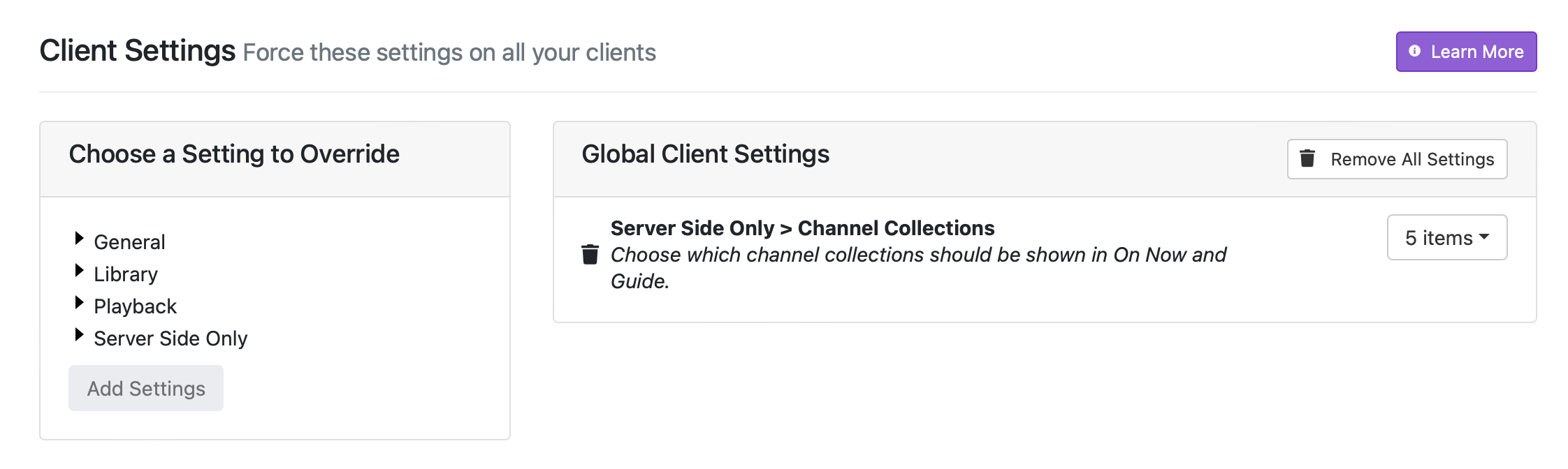 add channel collections to clients
