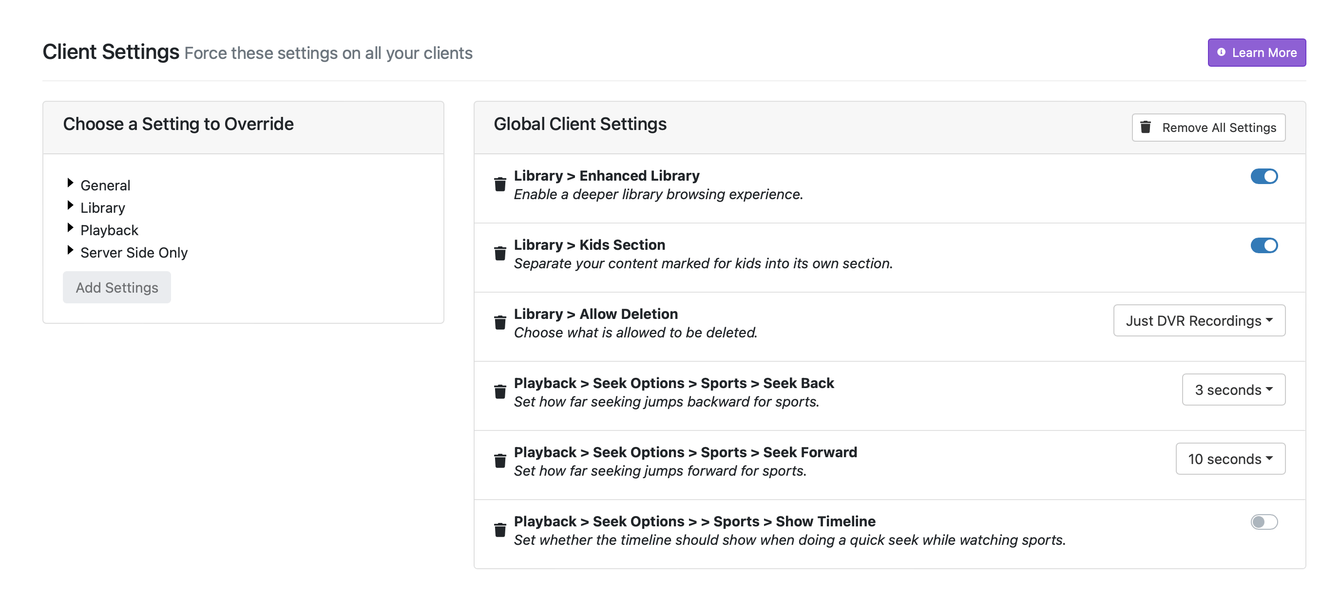 global server side settings